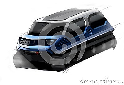 Sketch design concept of cross-country off-road vehicle. Illustration. Stock Photo