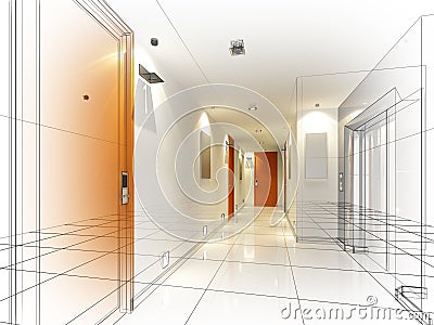Sketch design of interior hall Stock Photo