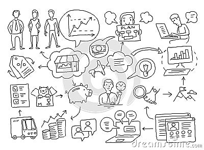 Sketch diagram of cases. Business plan presentation freehand drawing. Marketing and planning of sales on Internet Vector Illustration