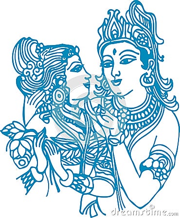 Sketch of different types of Lord Krishna, Vishnu Avatar outline editable illustration Vector Illustration