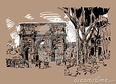 Sketch digital sepia drawing Rome Italy landmark Vector Illustration