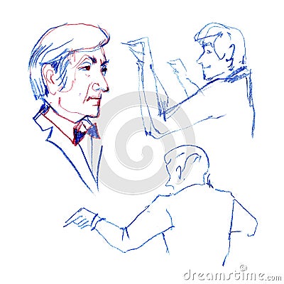 Sketch of the directing orchestra conductor. Pencil drawing. Stock Photo