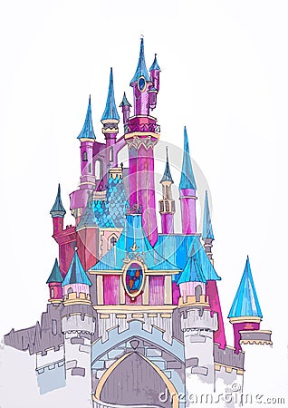 Sketch Disneyland Castle Editorial Stock Photo