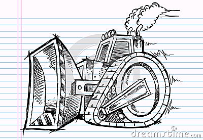 Sketch Doodle Bulldozer Vector Illustration