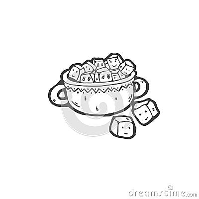 Sketch drawing of cartoon doodle sugar bowl Vector Illustration