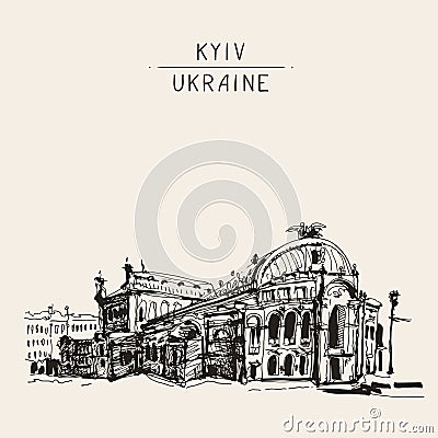 Sketch drawing of Ukraine Kyiv national opera and ballet theatre Vector Illustration