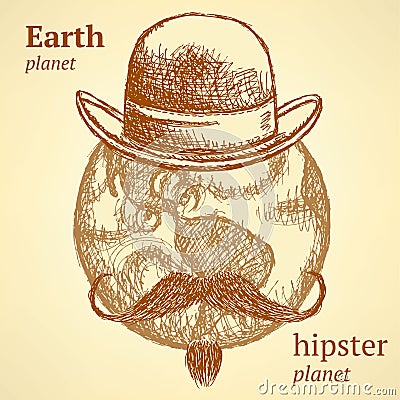 Sketch Earth planet in hipster style Stock Photo