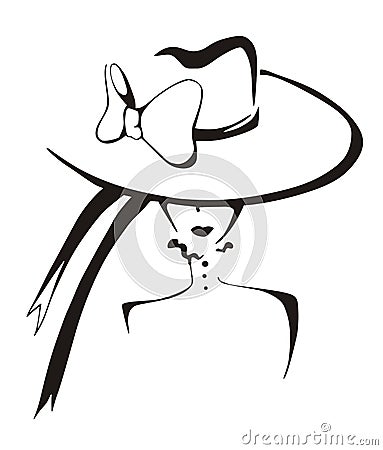 Sketch of elegant woman in hat Vector Illustration