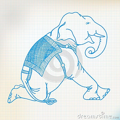 Sketch elephant sit Vector Illustration