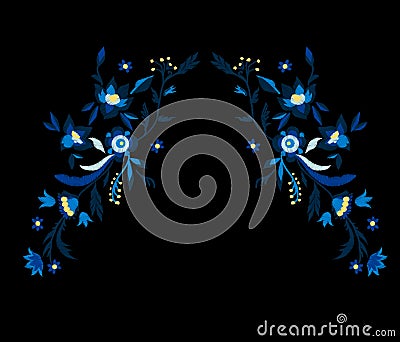 Sketch of embroidery of blue color flowers Stock Photo