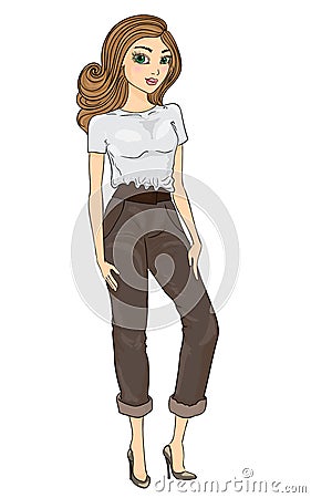 Sketch fashion girl. Cartoon Illustration