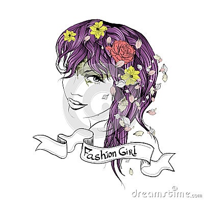 Sketch of Fashion girl. Vector Illustration