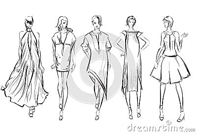 SKETCH. fashion girls Vector Illustration