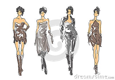 Sketch Fashion - women in attractive style Vector Illustration