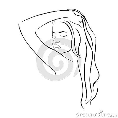 sketch female half body sensual silhouette with long hairstyle Cartoon Illustration