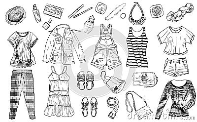 Sketch of female spring and summer fashion collection of clothes Stock Photo
