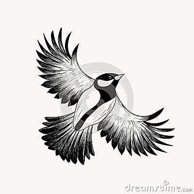 Sketch flying bird. Hand drawn vector illustration . Eng Vector Illustration