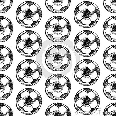 Sketch football ball, vector seamless pattern Vector Illustration