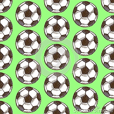 Sketch football ball, vector seamless pattern Vector Illustration