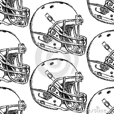 Sketch football helmet, vector seamless pattern Vector Illustration