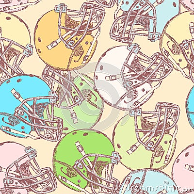 Sketch football helmet, vector seamless pattern Vector Illustration