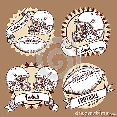 Sketch football logotypes in vintage style Vector Illustration