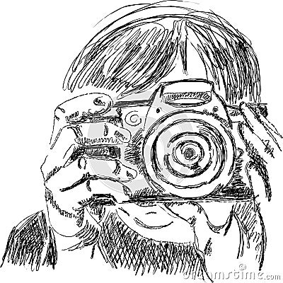 Sketch of fotographer with camera Vector Illustration
