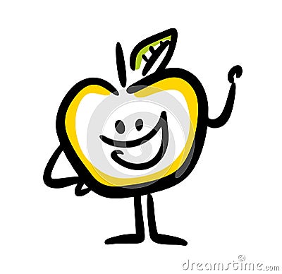 Sketch of funny doodle apple charecter from cartoons. Vector Illustration