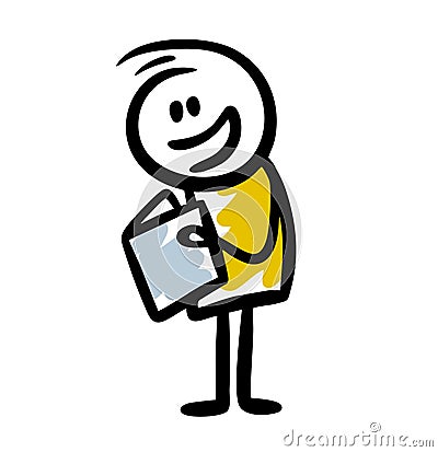 Sketch of funny doodle man reading clever book. Vector Illustration