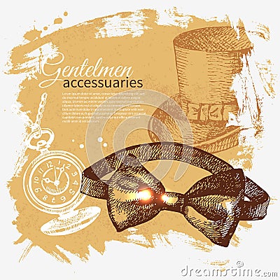 Sketch gentlemen accessory vintage background. Hand drawn men illustration Vector Illustration