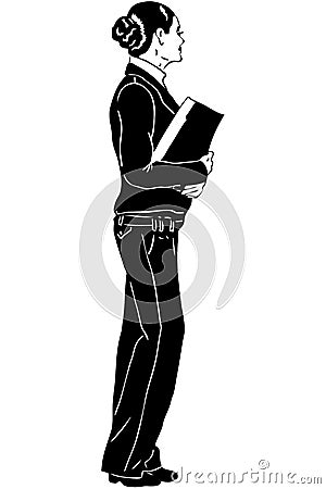 sketch girl teacher with a notebook in hands Vector Illustration