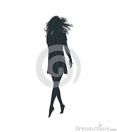 Sketch of a girl walking with an easy gait, hardly touching the ground ... Vector Illustration