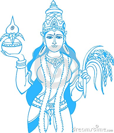 Sketch of Goddess Bharath Matha or Indian Nation God Editable Vector Outline Illustration Vector Illustration