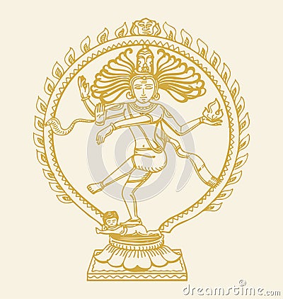Sketch of gold color dancing lord shiva or nataraja statue outline editable illustration Vector Illustration