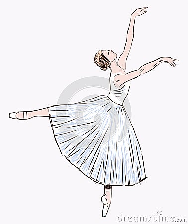 Sketch of graceful ballerina dancing classical ballet Vector Illustration