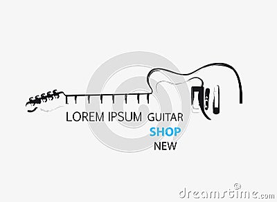 Sketch guitar line logo template Vector Illustration