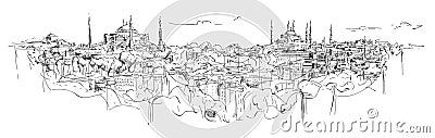 Sketch hand drawing panoramic istanbul silhouette Vector Illustration