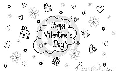 Sketch hand drawn doodle set of valentine's day objects and descriptions Stock Photo