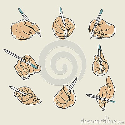 Sketch of hand with pen Cartoon Illustration