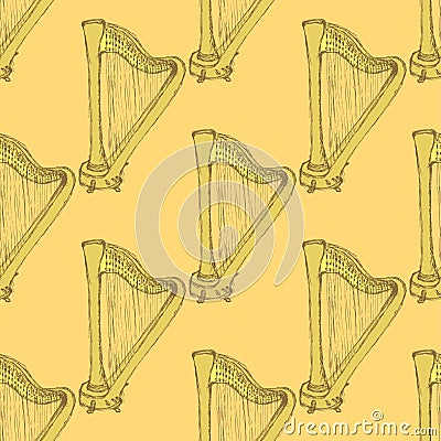 Sketch harp musical instrument in vintage style Vector Illustration