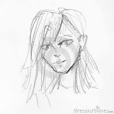 Sketch of head of girl with long matted hair Stock Photo