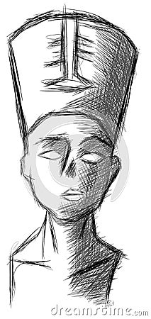 Sketch of the head of Nefertiti isolated Vector Illustration