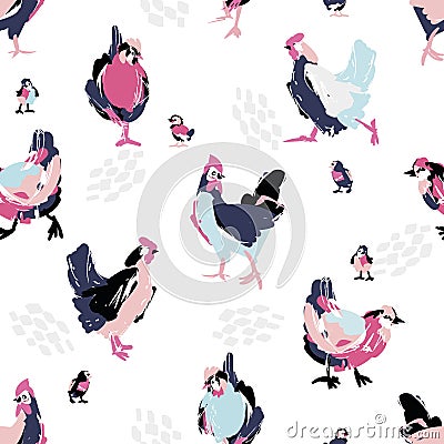 Sketch hen and chiken in abstract style Vector Illustration