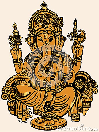 Sketch of Hindu God Lord Ganesha Outline Editable Vector Illustration Vector Illustration