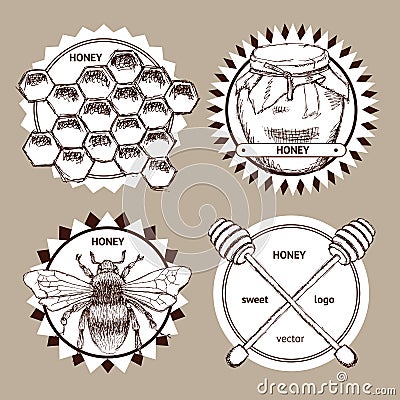 Sketch honey logotypes Vector Illustration