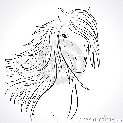 Sketch of horse head with mane on white. Vector Vector Illustration