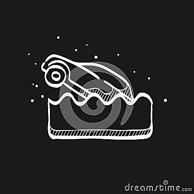 Sketch icon in black - Drowned car Vector Illustration