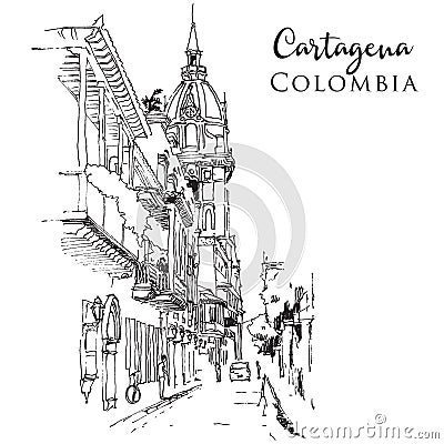 Sketch illustration of Cartagena, Colombia Vector Illustration