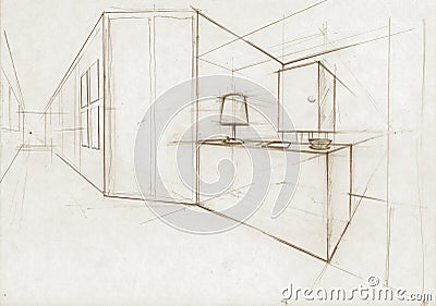 Sketch Illustration for an interior hall Stock Photo