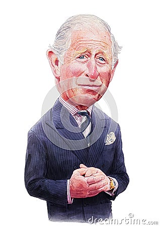 Charles, Prince of Wales watercolor illustration portrait Editorial Stock Photo